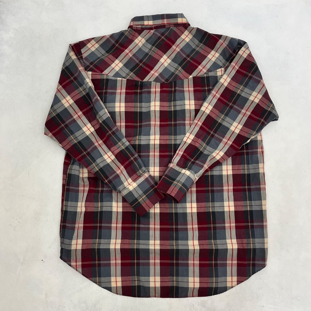 The Ely Plains Men's Western Shirt in size L features a red and gray plaid patte - Picture 5 of 8